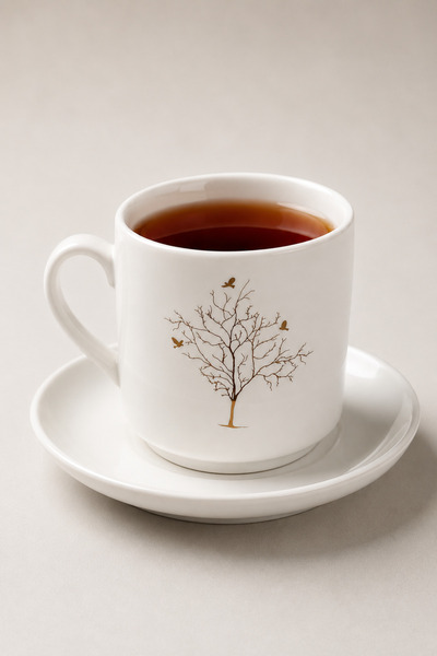 Karçiçeği Home Hayat Ağacı Desenli 300 ML Porselen Çay Kahve Kahve Fincanı ve...