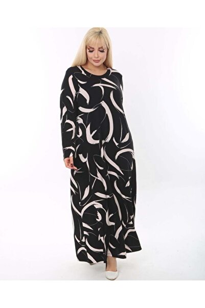 kısmet sepeti Women's Plus Size Black Asymmetrical Patterned Viscose Combed C...
