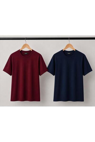 Kuraff Giyim Unisex Basic 2-Piece Cotton Solid Color T-Shirt