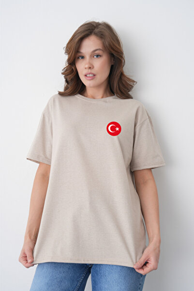 TREND EMMODA Tricou pentru femei, cu emblema steagului turcesc, cu imprimeu p...