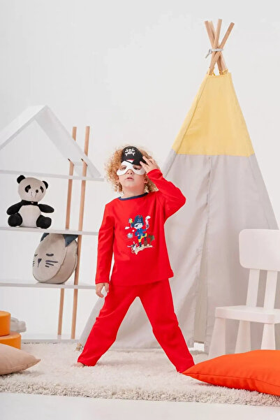 Genel Markalar Korsan Desenli Çanta Ve Maskeli % 100 Pamuk Erkek Çocuk Pijama Takımı