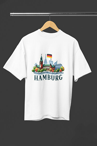 MAGORS Hamburg Text Printed Oversize Unisex T-Shirt - City Themed Cotton Prin...