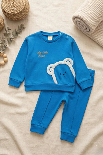 Babydonat Ayıcık Nakışlı % 100 Pamuk 2'li Erkek Bebek Takım