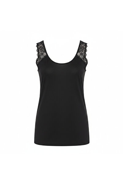 esmara Women's Black Linen Sleeveless Top with Lace Detail