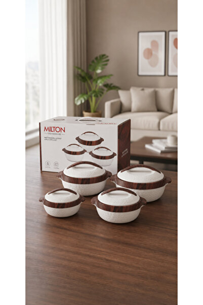 Milton Luxury White Wooden Design Set of 4 Stainless Steel Inner Hot Pot Set ...