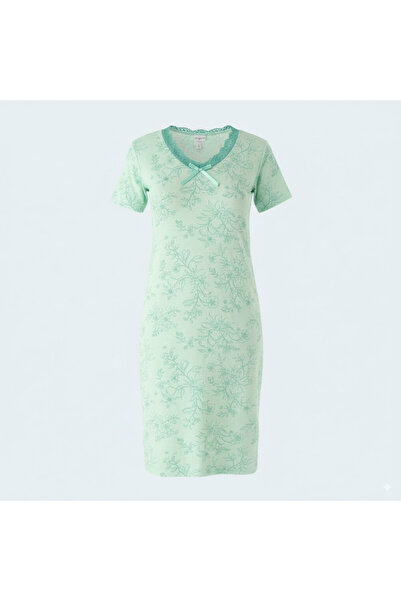 Generic Soft Viscose Nightgown with Short Sleeves and Elegant Lace Collar - M...
