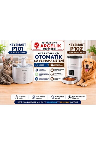 KEYSMART P101 & P102 2'li Set Kedi ve Köpek için Otomatik Su ve Mama Sistemi