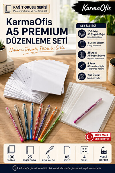 KarmaOfis A5 Premium set za organizaciju 100 listova papira bez linija sa 4 r...