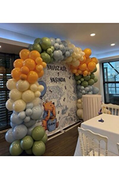 Çemrek Süs Parti Eucalyptus Storm Blue Beige Orange Balloon Chain Set of 50