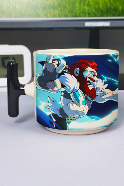 ZipZap كوب سيراميك فاخر مطبوع عليه Brawlhalla (قطعة واحدة) على شكل حرف T بمقب...