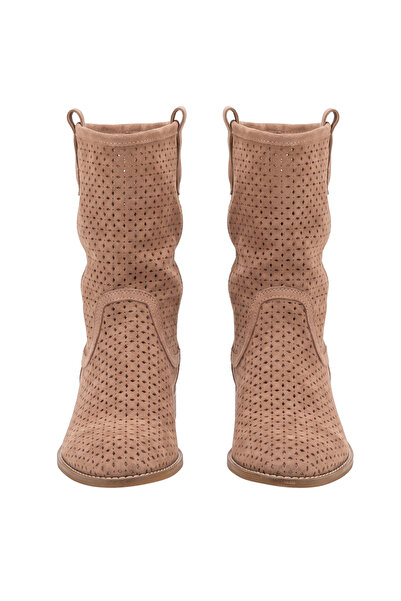 Barinoska Women's Laser Cut Perforated Suede Cowboy Boots Summer Spring Comfo...