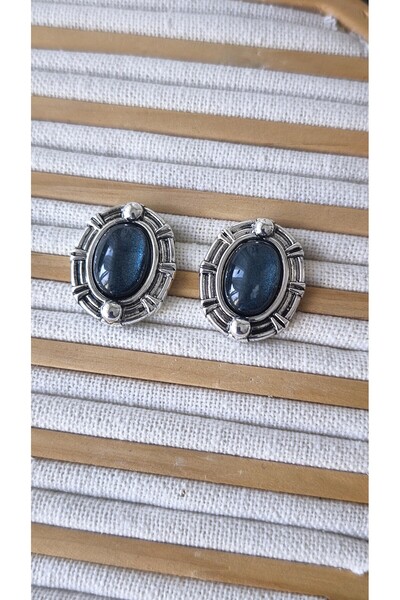 VOBEEYKU Vintage License Plate Framed Navy Blue Glitter Resin Earrings