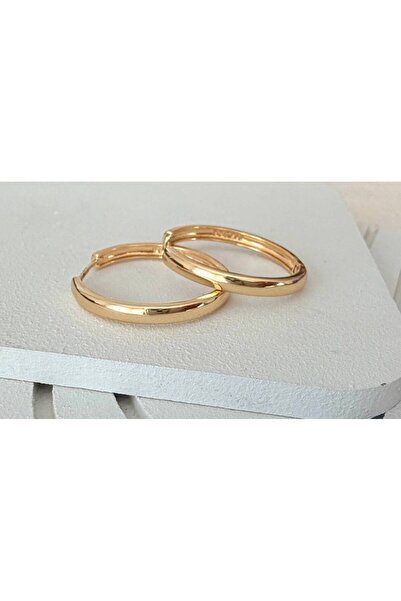julee.co Orta Boy Halka 14 K Altın Renk Rodyum Küpe (3 cm)