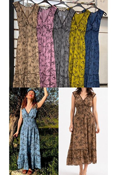 Eda Otantik Dress Long Patterned Muslin with Kakin Straps