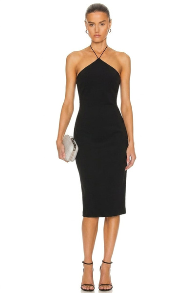 AFR CLOTHES Rochie neagră cu guler halter, lungime midi, căptușită, din țesăt...