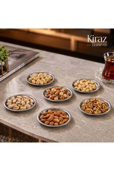 KİRAZHOME 6’lı Paslanmaz Mini Çerezlik Sosluk Mezelik Kahvaltılık Sunum Tabağ...