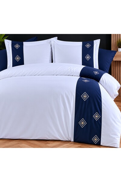 İK TEKSTİL Sapphire Diamond Embroidered 6 Piece 100% Cotton Double Duvet Cove...