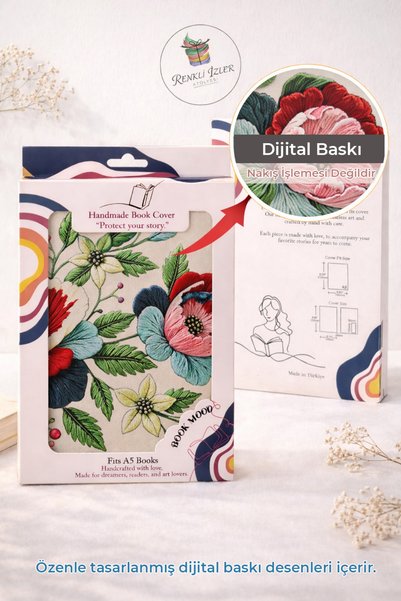 renkli izler atölyesi Floral Book Sleeve, Embroidered Look Cover, Cottagecore Reader Pouch (A5 Books)