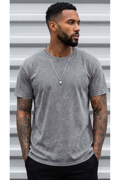 VACHT Men's regular fit t-shirt - acid wash, distressed effect, dyed grey