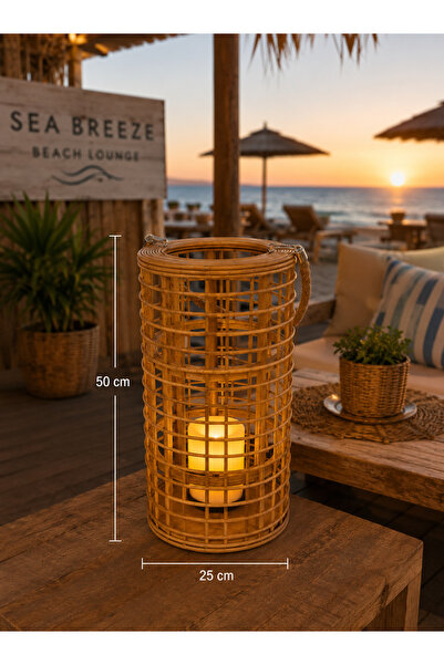 ROXART DEKORATİF HASIR RATTAN OBJE BAMBU MUMLUK DEKOR 50 CM FİGÜR