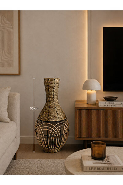 ROXART HASIR RATTAN VAZO 50 CM UZUNLUK ŞIK DEKORATİF OBJE