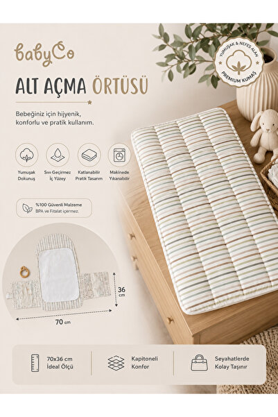 BabyCo Organizerli Bebek Alt Açma Minderi 70x36 cm Cepli Katlanabilir Taşınab...