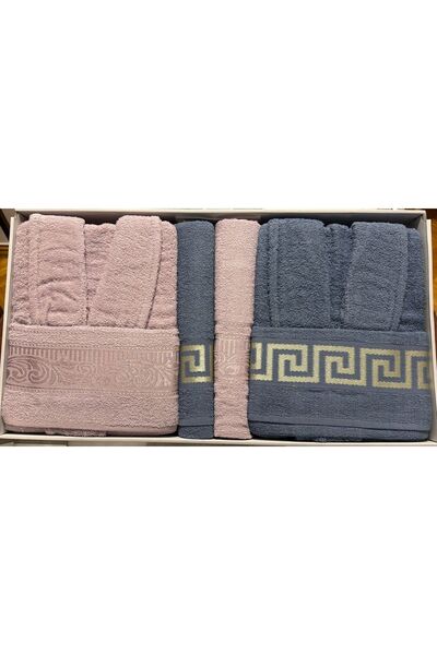 OEM Premium gift set of 2 unisex bathrobes and 4 100% cotton towels in pink/p...