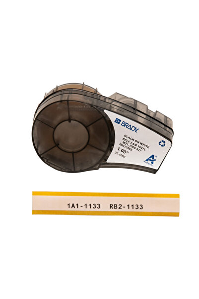 Brady M21-1000-427 Self-Laminating Vinyl Label Cartridge, Black on White, 25.4mm
