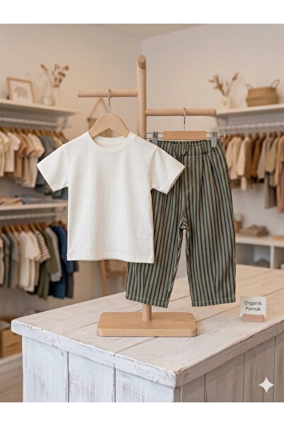 NATURA KIDS BY GLY Erkek Çocuk Balon Pantolon Tshirt Takım & Çocuk Yeşil Çizg...