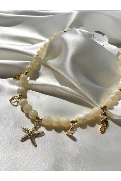 Modesa bijuteri Yellow Sea Figured Charm Bead Necklace - Summer Necklace - Charms May Vary