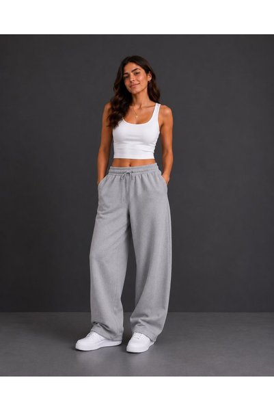 LOSMARY Summer 2-Piece Set of Black and Gray Comfortable, Wide-Fit, Straight-Leg Sweatpants