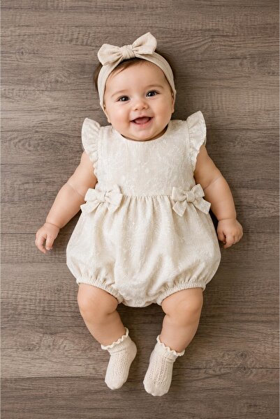 ZUZİ baby Kurdelalı %95 Pamuklu Kız Bebek Şort Tulum