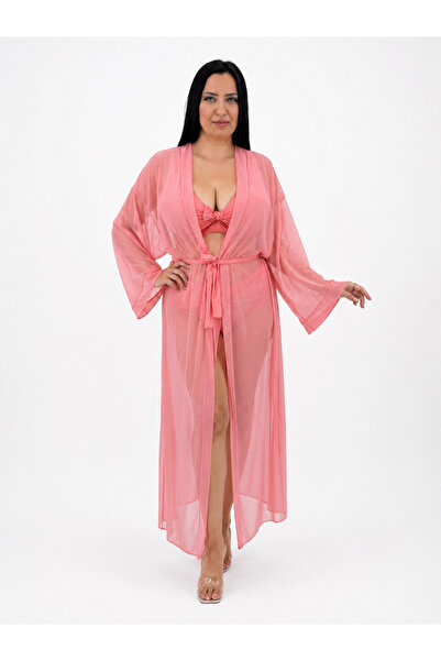Pierre Cardin Plus Size Long Sleeve Tulle Women's Kaftan Pareo with Waist Tie