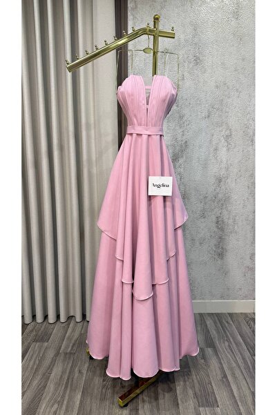 ANGELINSA Long Corset Top Evening Dress in Baby Mov Color