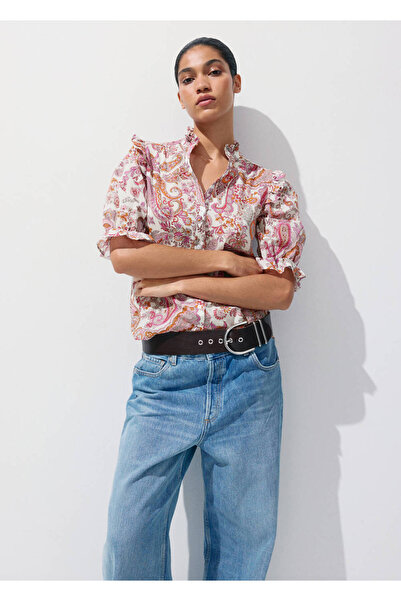 MANGO Woman Şal desenli volanlı bluz