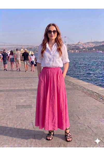 HANIMCA GİYİM Summer Skirt Made of Breathable Fabric with Side Pockets, Stand...