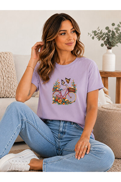 shidumanlar Unisex Bisiklet Baskılı Pamuklu Oversize T-shirt Tshirt tişört