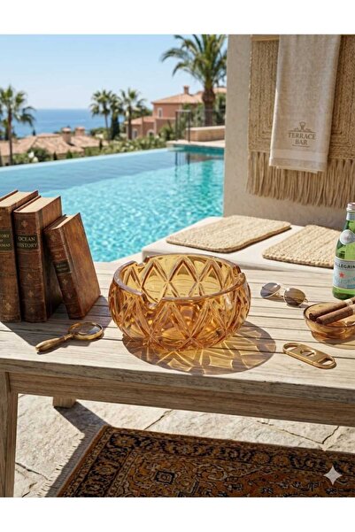 Banum Luxury Luxury Crystal Cut Curved Glass Ashtray Honey Color Decorative D...