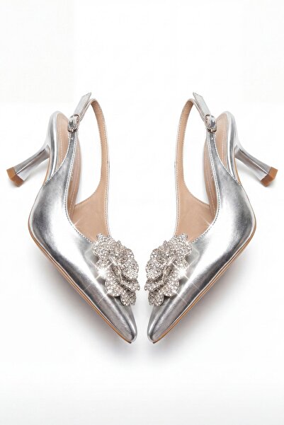 Assortie Radiant Metalik Çiçekli Stiletto Topuklu Davet ve Gece Ayakkabısı 9CM