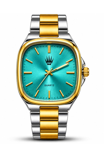 WATCHOFROYAL Majestic Silver Gold Turquoise Wristwatch