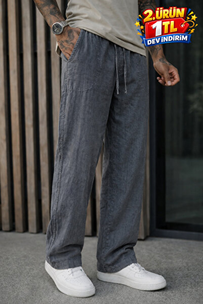 DAMGA JEANS Men's Premium Jogger Relax Fit E.Black Linen Trousers