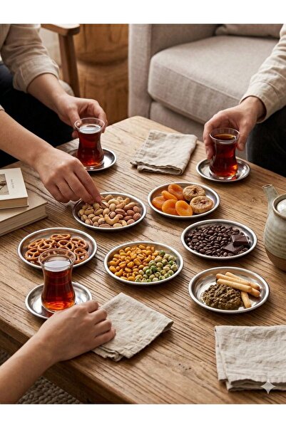 Leila Home 6'lı Paslanmaz Çelik Çerezlik-Kahvaltılık Sunum Tabağı 12 cm