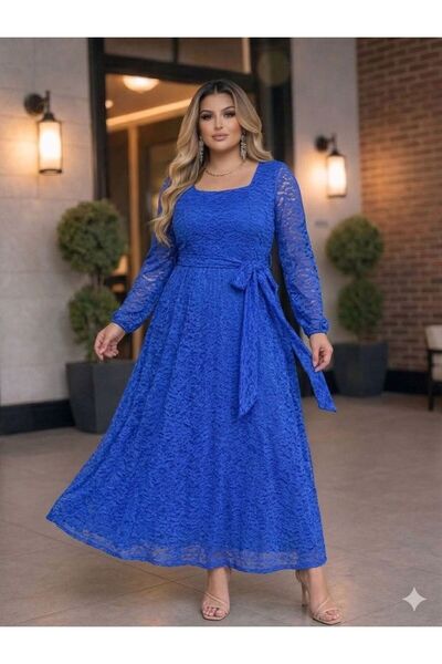 CİXAPLE Square Neck Lace Maxi Dress