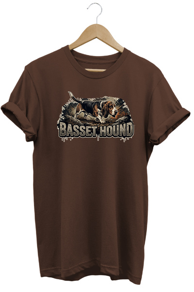 WİDİ Unisex Basset Hound Printed T-Shirt - Hunter Dogs Series Crew Neck Cotto...