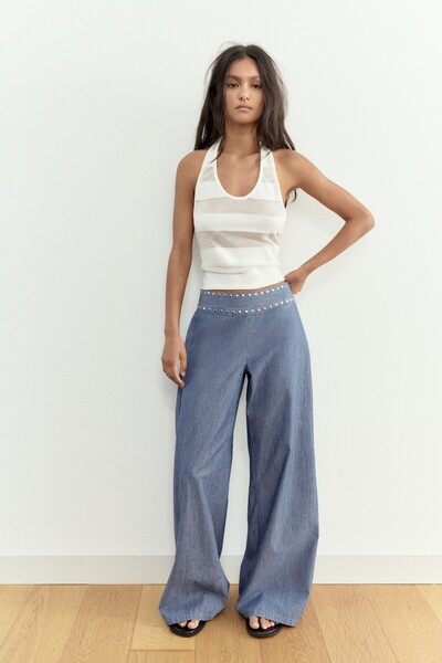 Pull & Bear Zımbalı geniş paça jean