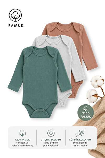 HK HOPKİDS Baby Girl and Boy 3-Piece Set Cotton Seasonal Long Sleeve Bodysuit...