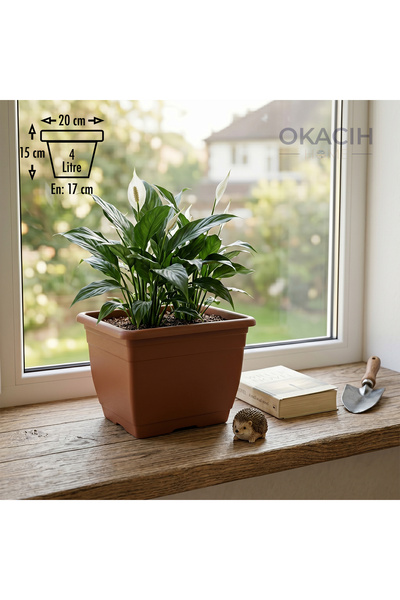okacih Kiremit Rengi Saksı 4 Lt - Pencere Önü ve Balkon İçin Dekoratif Çiçeklik