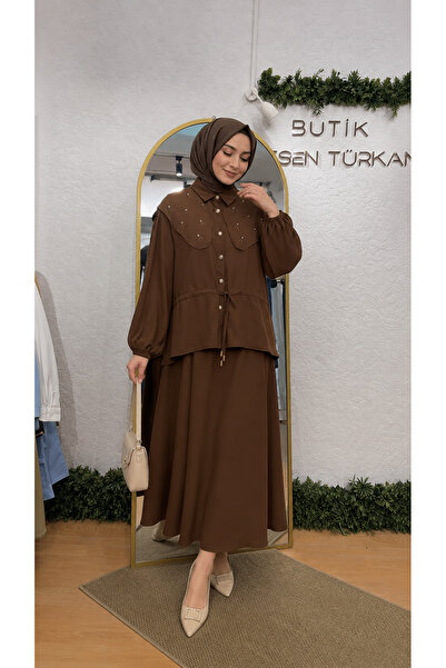 YAREN CLARA Coffee Stone Embroidered Skirt Set Yrn-44