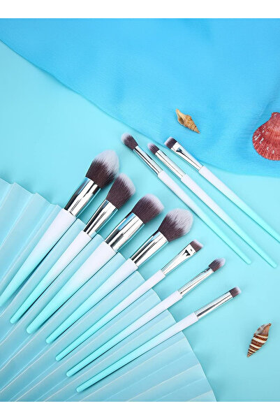 Yallabena 10‑Piece Makeup Brush Set with Gradient Holder – White & Silver