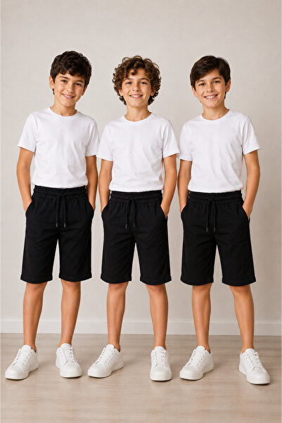LİFA KİDS 3-Piece Black Capri-Shorts School and Casual 2 Thread Combed Cotton